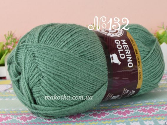 Merino Gold Madame Tricote пряжа 132 приглуш. зелений