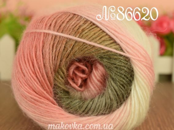 Arya Ebruli Nako пряжа 86620 розово-персиковый-зеленый