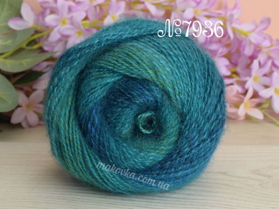 Moher Colorflow Nako пряжа 7936 зелений-мор.хвиля