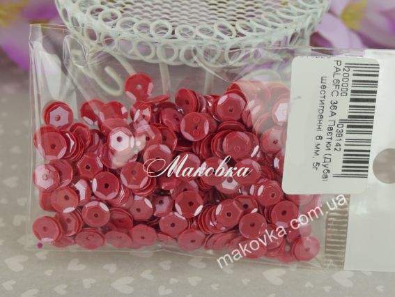 Пайетки шестигранные PAL6FC 36A  6мм 5 г бордовые  Пайетки шестигранные PAL6FC 36A  6мм 5 г бордовые 