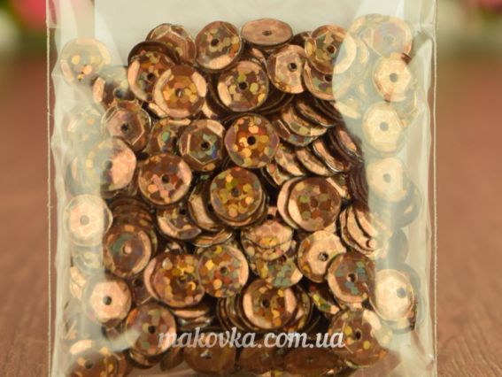 Шестигранні паєтки DMS 29D, діаметр 6мм, голографні бронза ВДВ (Дубай) упаковка 5 г 