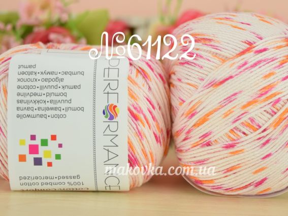 Cotton COMFORT Performance пряжа 61122 белый с малиновым и оранжевым