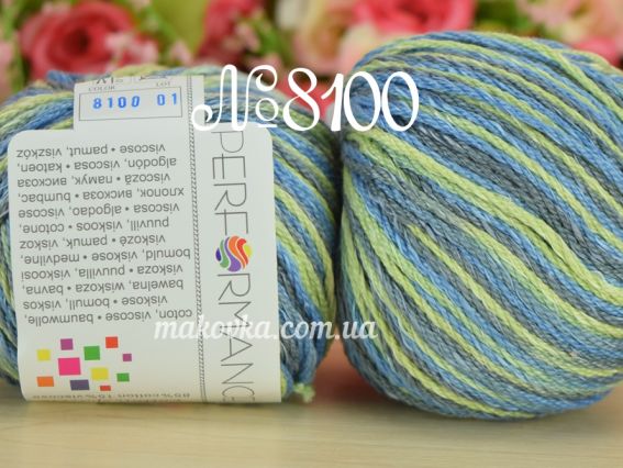 Cotton SPARKLE Performance пряжа 8100 салатово-синяя