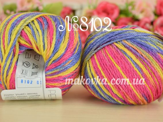 Cotton SPARKLE Performance пряжа 8102 желто-малиново-голубая