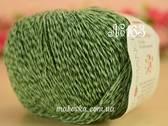 WOOLY Cotton Performance пряжа №163 зеленый-белый