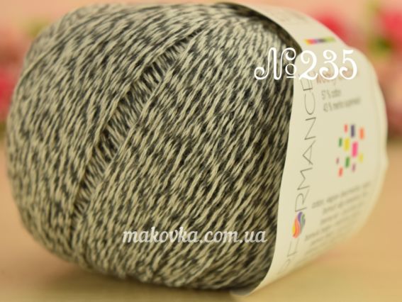 WOOLY Cotton Performance пряжа №235 серый-белый