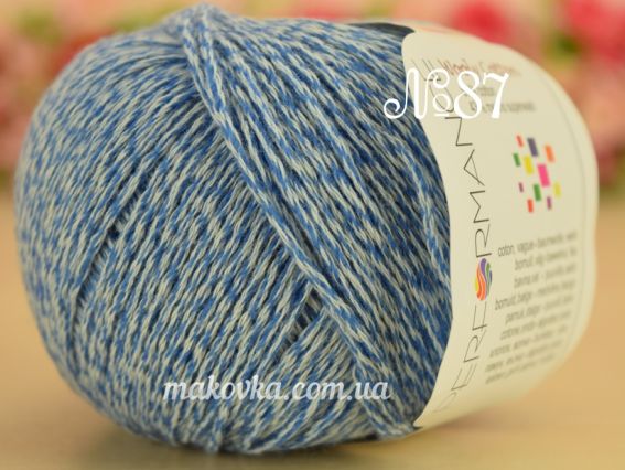 WOOLY Cotton Performance пряжа №87 синий-белый