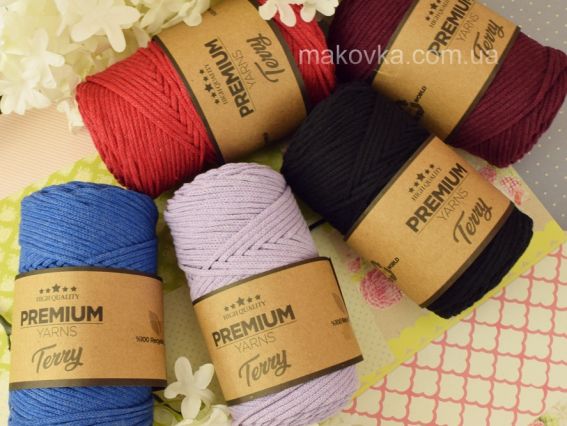 Пряжа-шнур Terry Premium yarns для в'язання килимків, панно, сумок та плетіння макраме