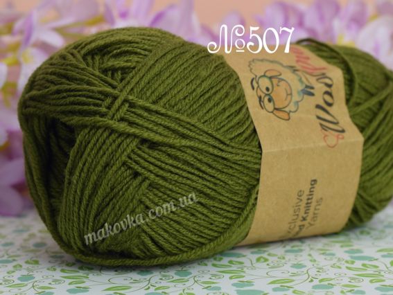 WoolPro Premium yarns мериносовая пряжа 507 оливковий зелений