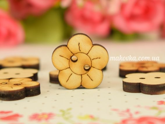 Набір дерев'яних гудзиків КВІТИ, з двома дірочками, 10шт Чудесина