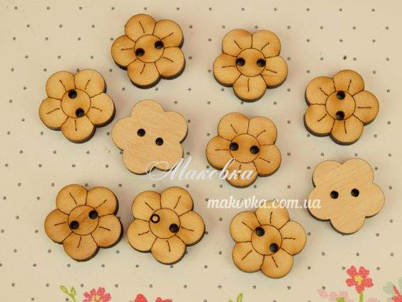 Набір гудзиків КВІТИ, з двома отворами, з фанери, 10шт Чудесина Набір гудзиків КВІТИ, з двома отворами, з фанери, 10шт Чудесина