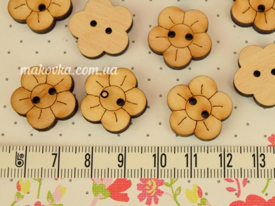 Набір дерев'яних гудзиків КВІТИ, з двома дірочками, 10шт Чудесина