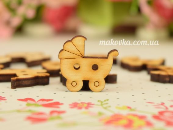 Набір дерев'яних ґудзиків Візочки, з двома дірочками, 10шт Чудесіна