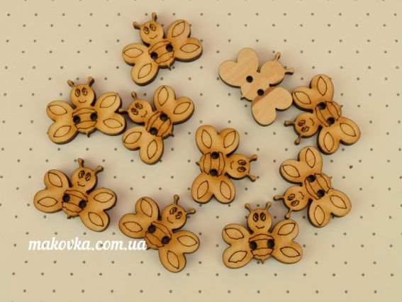 Набор пуговиц Пчелки, с двумя отверстиями, из фанеры, 10шт  Чудесина Набор пуговиц Пчелки, с двумя отверстиями, из фанеры, 10шт  Чудесина