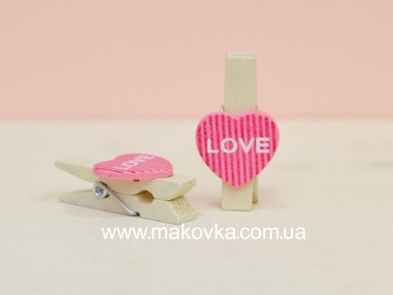 Прищепка деревянная 35 мм с розовым сердечком, 3 шт/уп Прищепка деревянная 35 мм с розовым сердечком, 3 шт/уп