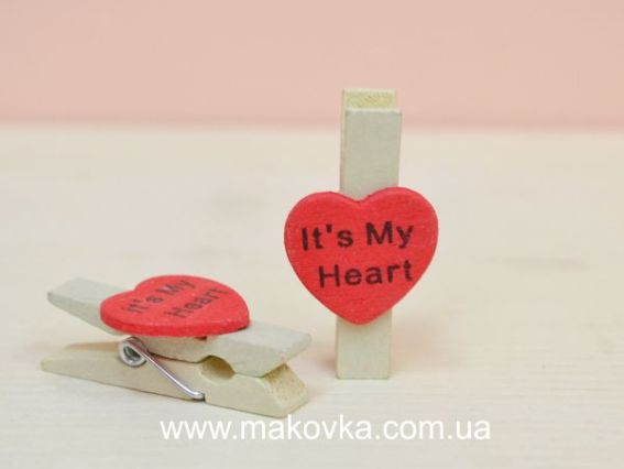 Прищепка деревянная 35 мм с красным сердечком, 3 шт/уп Прищепка деревянная 35 мм с красным сердечком, 3 шт/уп