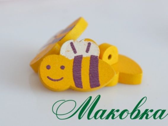 Пуговица деревянная Пчелка, на ножке, цветная, 1 шт Пуговица деревянная Пчелка, на ножке, цветная, 1 шт