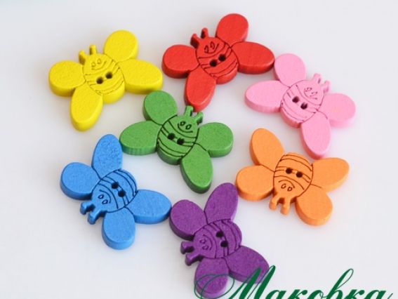 Пуговица цветная Бабочка, дерево, 1 шт Пуговица цветная Бабочка, дерево, 1 шт