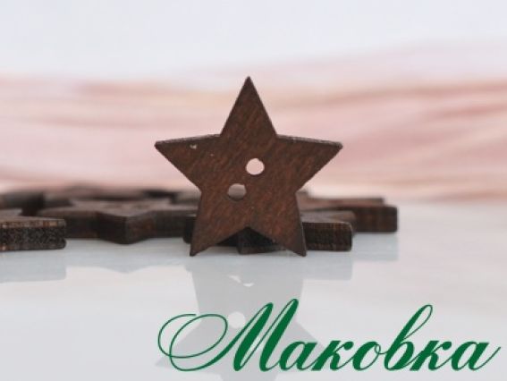 Пуговица Звезда, коричневая, 1 шт (деревянная) Пуговица Звезда, коричневая, 1 шт (деревянная)