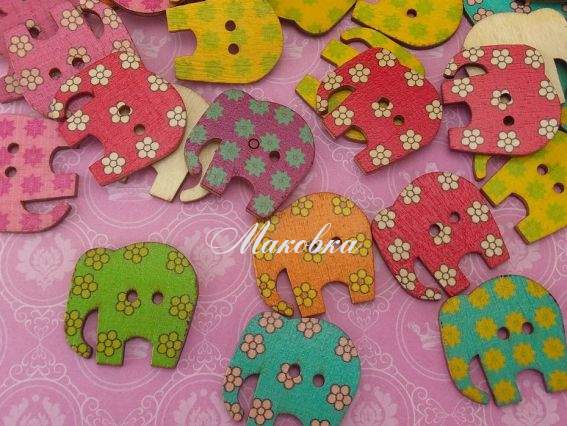 Пуговица декоративная СЛОН, 30 мм дерево с рисунком, 1 шт желтый