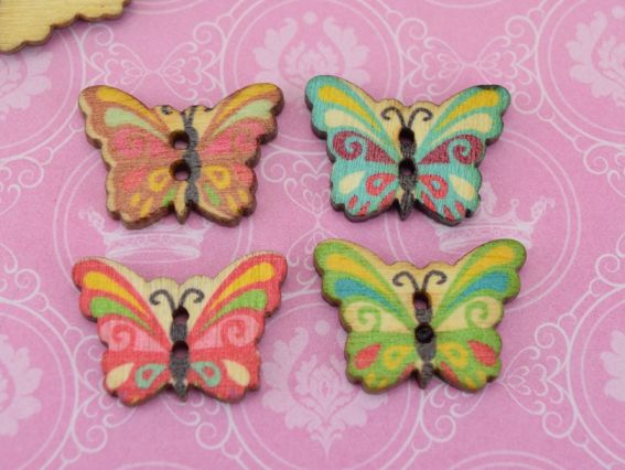 Пуговица декоративная Бабочка с рисунком 24х17 мм, дерево, 1 шт бирюзовая