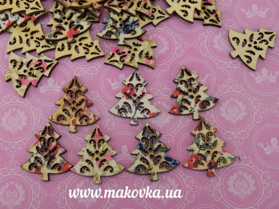 Пуговица декоративная Елка 30х27мм, дерево с рисунком, 1 шт Пуговица декоративная Елка 30х27мм, дерево с рисунком, 1 шт