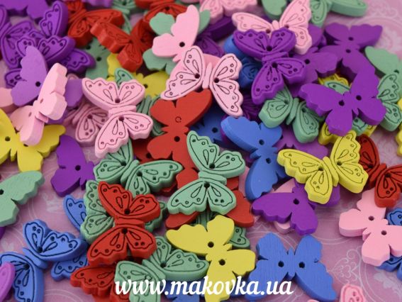 Пуговица для декорирования деревянная Бабочка цветная однотонная, 1 шт