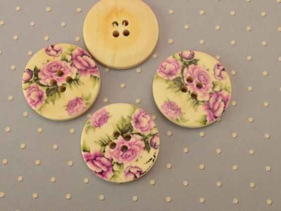 Пуговица 30мм, деревянная бежевая Цветочный принт розы, 1 шт Пуговица 30мм, деревянная бежевая Цветочный принт розы, 1 шт