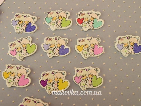 Пуговица декоративная Мишки с сердечками, 1 шт случайный выбор цвета Пуговица декоративная Мишки с сердечками, 1 шт случайный выбор цвета