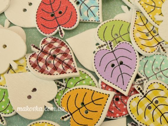 Пуговица декоративная ЛИСТ, белая с принтом, 1 шт, случайный выбор цвета Пуговица декоративная ЛИСТ, белая с принтом, 1 шт, случайный выбор цвета