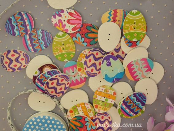 Дерев'яний Ґудзик Великоднє яйце, 1 шт, випадковий вибір кольору