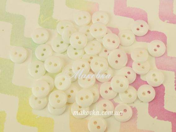 Гудзики лялькові, 9 мм, з двома отворами, колір БІЛИЙ Гудзики лялькові, 9 мм, з двома отворами, колір БІЛИЙ