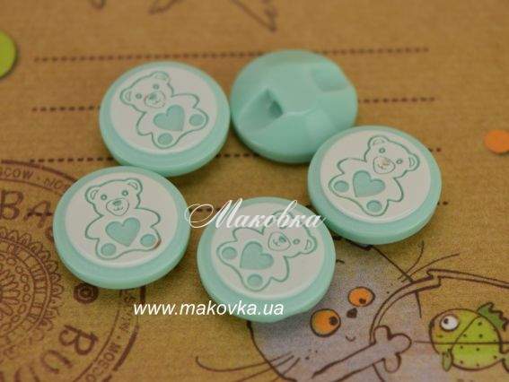 Пуговицы Мишка мятно-голубые, 5 шт/уп, Турция Пуговицы Мишка мятно-голубые, 5 шт/уп, Турция