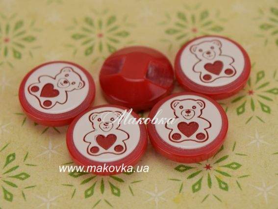 Пуговицы Мишка красные, 5 шт/уп, Турция Пуговицы Мишка красные, 5 шт/уп, Турция
