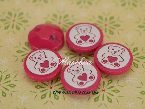 Пуговицы Мишка малиновые, 5 шт/уп, Турция Пуговицы Мишка малиновые, 5 шт/уп, Турция