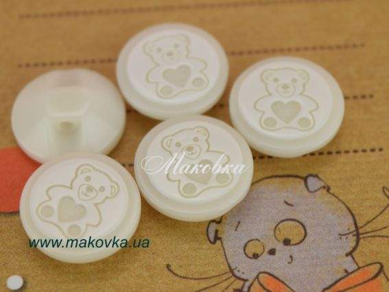 Пуговицы Мишка белые, 5 шт/уп, Турция Пуговицы Мишка белые, 5 шт/уп, Турция