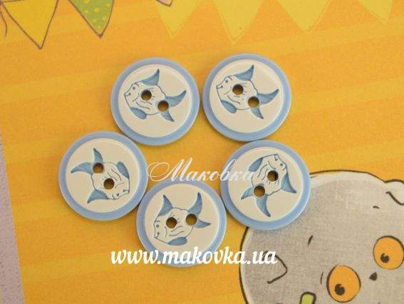 Ґудзики Рибка, 5 шт голубой