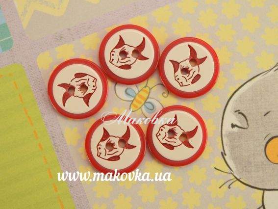 Ґудзики Рибка, 5 шт красный