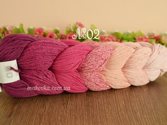 Retwisst Braid Rainbow Шнур  02 св.рожевий-персик-малина-пурпуровий