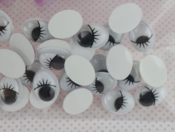954650 Глаза подвижные овальные самоклеющиеся с ресницами для игрушек, черные, 12*16мм, 30 шт. SANTI 