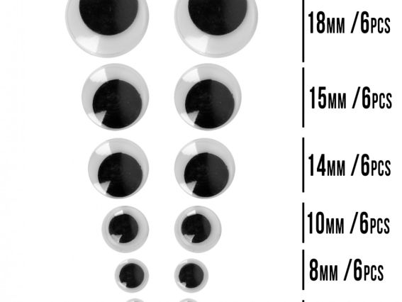 Очі рухливі самоклеючі з віями для іграшок, чорні, Асорті, 36 шт.  SANTI 954651