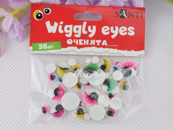 Глазки подвижные самоклеящиеся с ресницами, цветные, ассорти, 36 шт. SANTI 954653