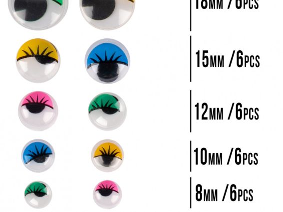 Глаза подвижные самоклеющиеся с ресницами для игрушек, цветные, цветные, ассорти, 36 шт. SANTI 954653