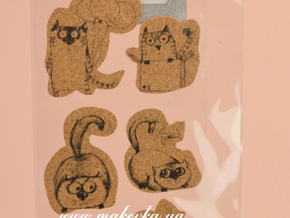 Пробковые стикеры Коты, 6 шт/уп, Santi  740829 Пробковые стикеры Коты, 6 шт/уп, Santi  740829