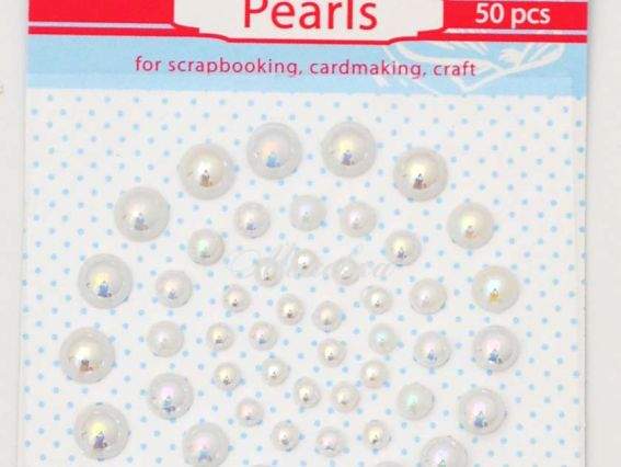 Полу-жемчужинки клеевые Белые радужные, 50 шт., Santi  952648