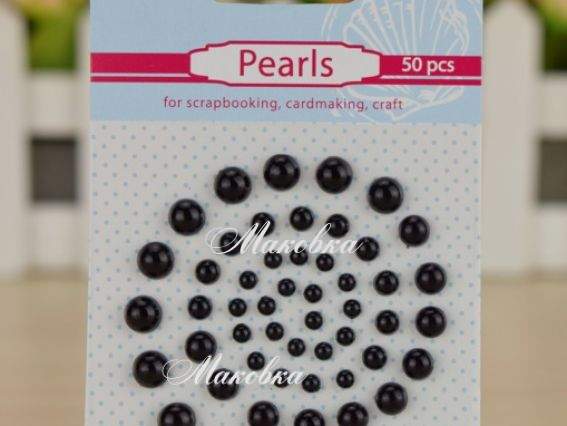 Напів-перлини самоклеючі ЧОРНІ, 50 шт. асорті, Santi 740133