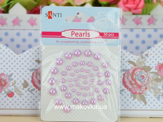 Полу-жемчужины самоклеящиеся цвет нежно-РОЗОВЫЕ, 50 шт. ассорти размеров, 740184 Santi 