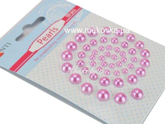 Напів-перлини самоклейні світло-БУЗКОВІ, 50 шт. асорті, Santi 740186