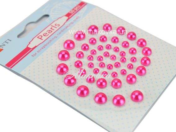 Напів-перлини самоклейні МАЛИНОВІ, 50 шт. асорті, Santi 740190
