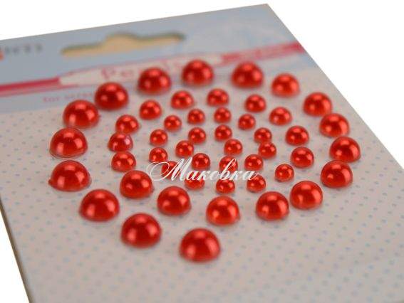 Напів-перлини самоклейні ЧЕРВОНІ, 50 шт. асорті, Santi 952640